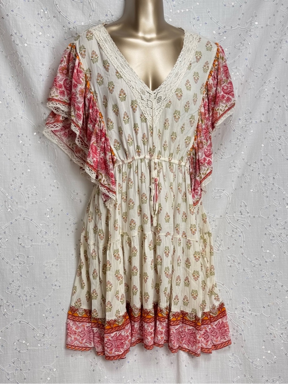 Angie XL Floral Dress - Ruffle Sleeves Lace Trim Boho Summer Dress